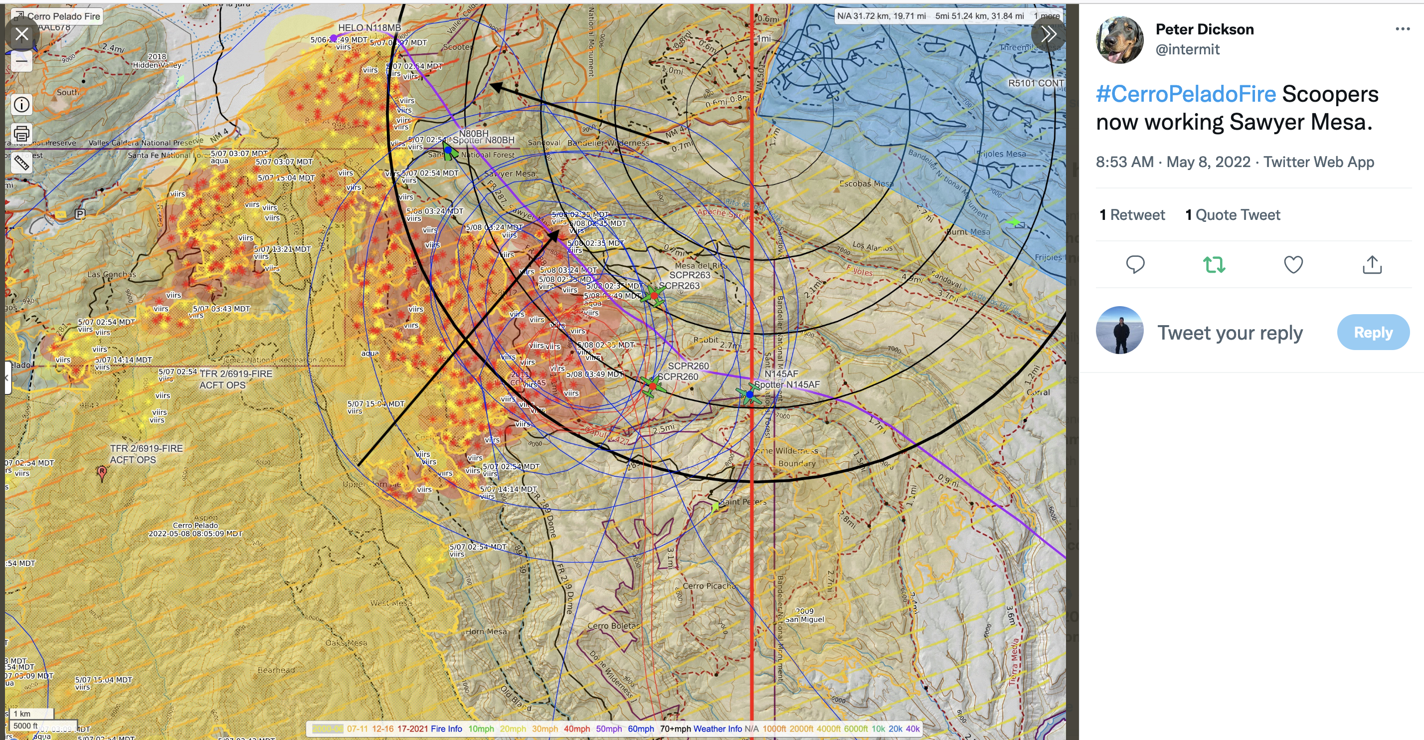 Cerro Pelado fire map May 8 9am